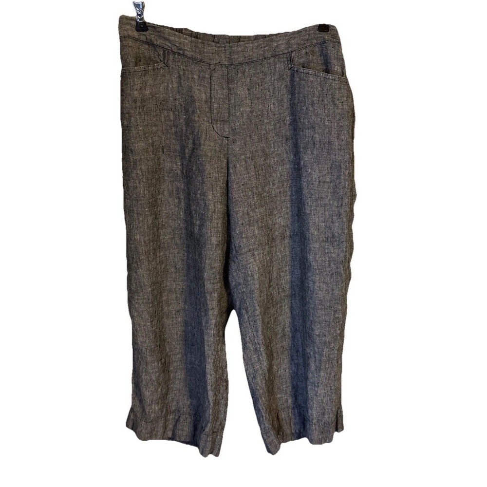J JILL Love Linen Pants Cropped wide leg blue Pockets Side Zip Medium Petite